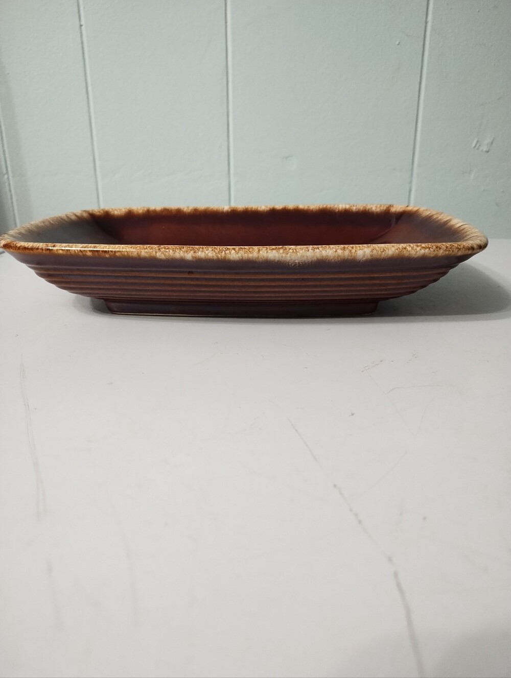 Vintage Hull Brown Drip Glaze Ceramic Rectangular Baking Dish